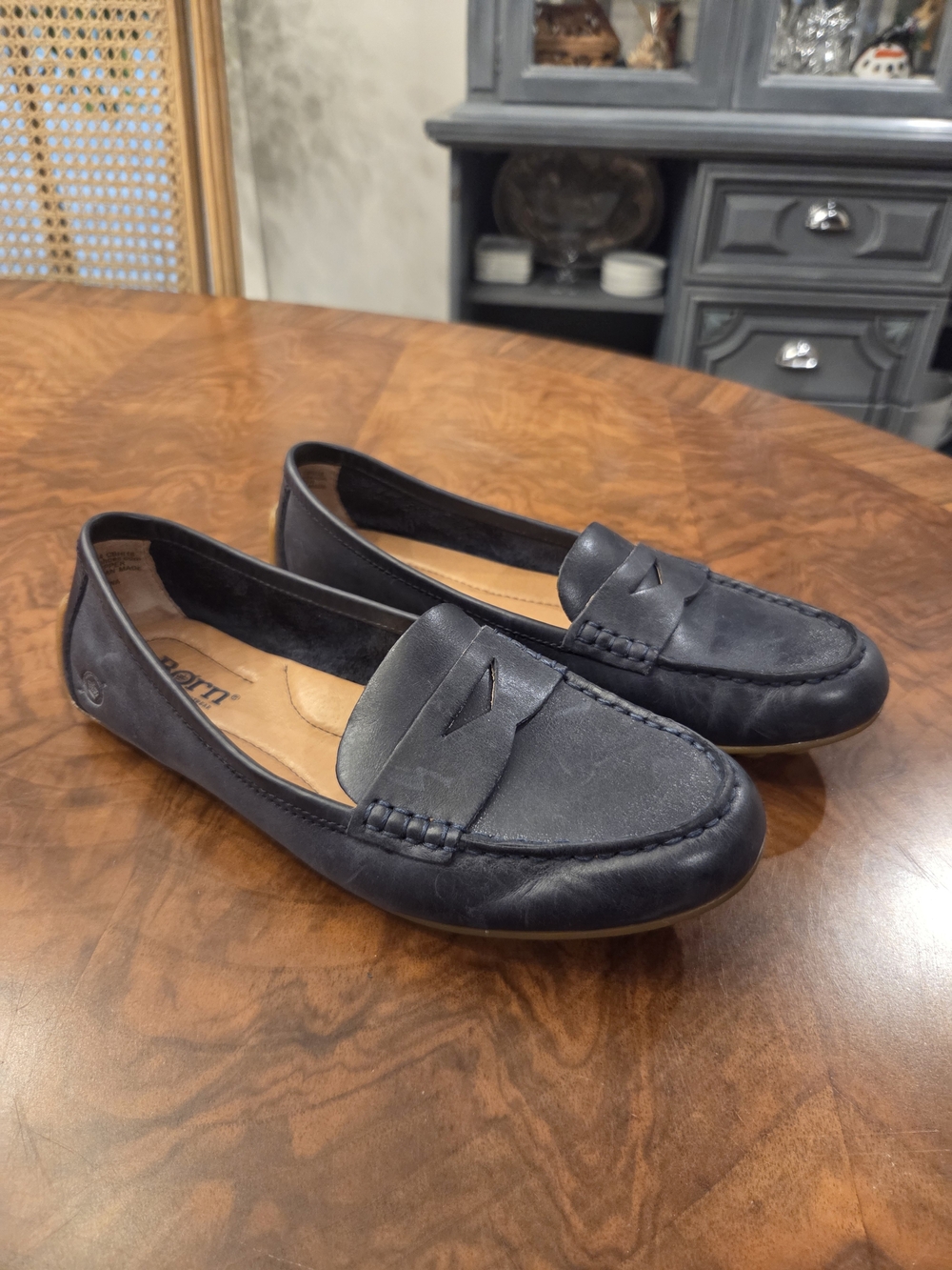 Born Navy Leather Penny Loafers